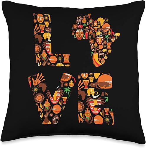 Afro American Roots African Continent Love Black History Month African American Africa Map Love Throw Pillow 16x16 Multicolor