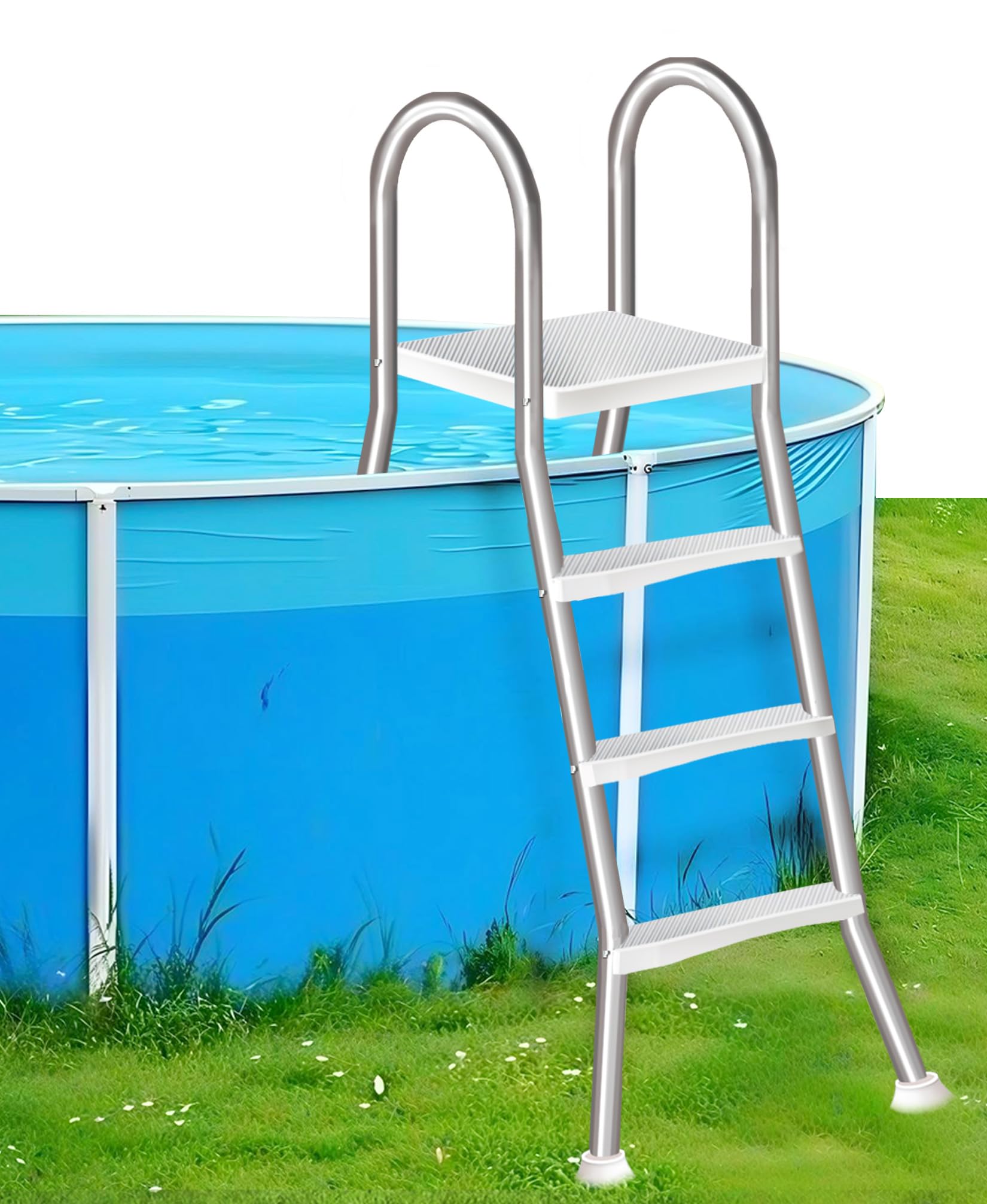Sturdy Above Ground Pool Ladder, 4 Step A-Frame Stainless Steel Pool Ladder, Anti-Slip Wide Steps Load 250kg for Outdoor Above Ground Pool Use,110cm