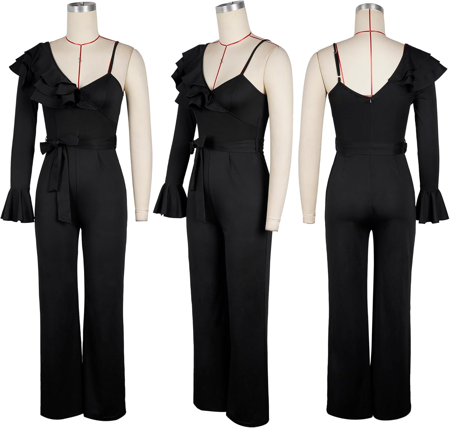 chicyes Women's Jumpsuits Dressy Off Shoulder Long Sleeve V Neck Rompers Wide Leg Pants Summer Vacation Sexy Club Outfits - Image 4