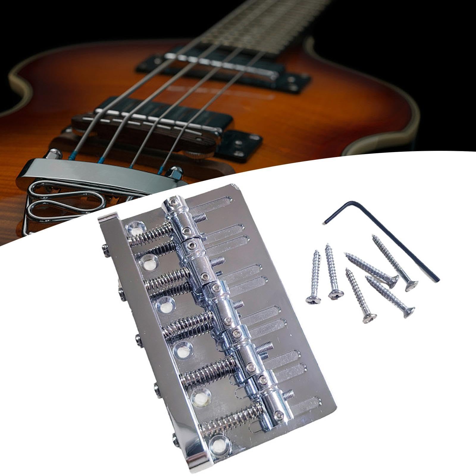 Vaveren 5 Strings Bass Bridge with Screws Heavy Duty Stainless Steel Sturdy Replace Parts Easy Installation for Bass Guitar Accessory
