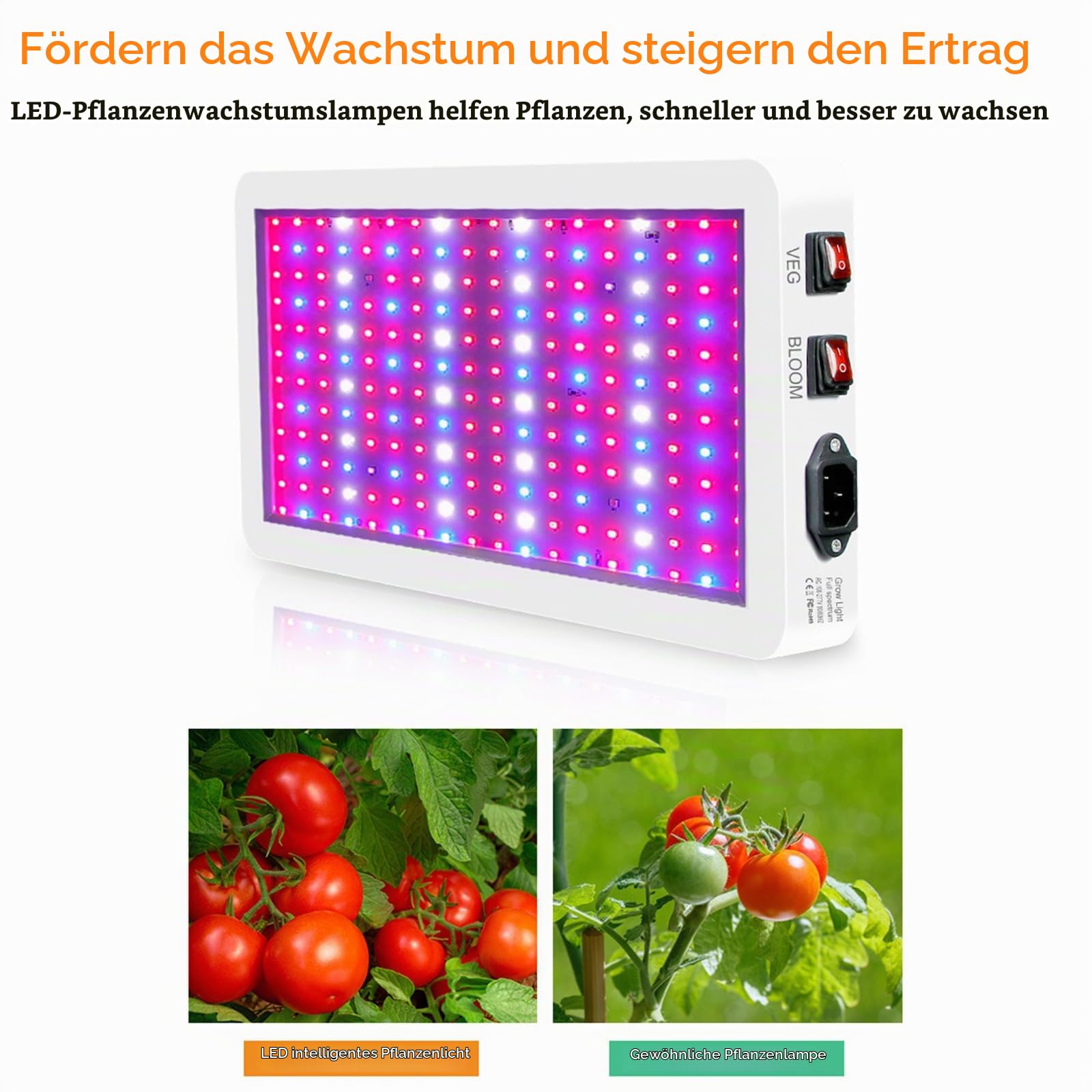 Pflanzenlampe LED Vollspektrum - 2000W 312 LED Grow Lampe Vollspektrum mit Veg/Bloom Doppelschaltern, UV Lampe Pflanzen Grow Light, Hängende Wachstumslampen für Pflanzen, Gewächshaus, Gemüse & Blumen