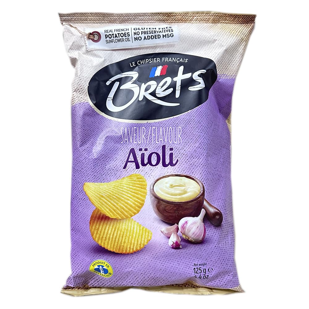 Aioli Crisps Crinkle Cut - Garlic Sauce Crisps Gluten Free Made with 100% French Potatoes Made in France No Perservatives No Added MSG