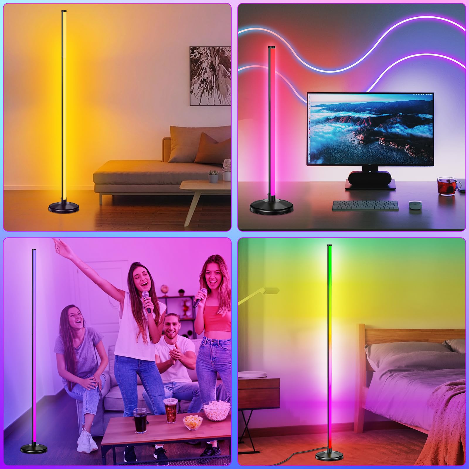 NIKYJM Lampada da Terra LED, 145cm Lampada RGB da Terra Piantana Lampada da Terra con Telecomando e Bluetooth APP, 16 Milioni Colori e 300 Modalità, Musica Sincronizzazione e Timer, DIY Modalità