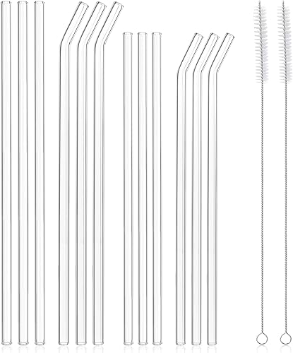 Juego de 12 pajitas reutilizables de vidrio transparente, de 0.433 x 0.394 in y 0.354 x 0.394 in, resistentes a los golpes, cada una incluye 3