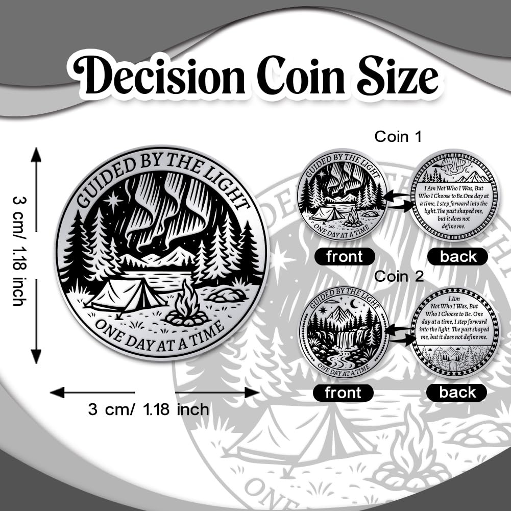 UNICRAFTALE 2Pcs Aurora Camping Coins Forest Waterfall Coins Stainless Steel Word Coin Decision Maker Commemorative Coin with Paper Box for Women Men Commemorative Gifts - Image 3