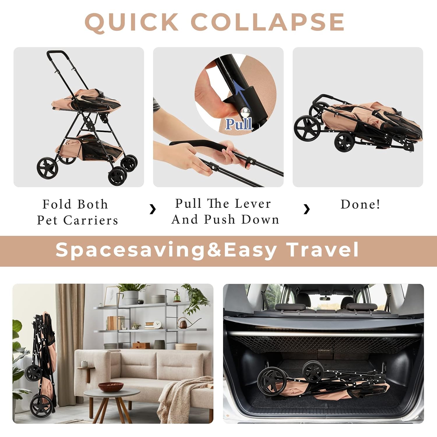 VIAGDO 4-in-1 Double Pet Stroller for Dogs and Cats, 2 Detachable Carriers, 4 Lockable Wheels Cat Strollers for 2 Cats, Double Dog Strollers for Small Medium Dogs, Pet Travel Cart, Collapsible, Sturdy