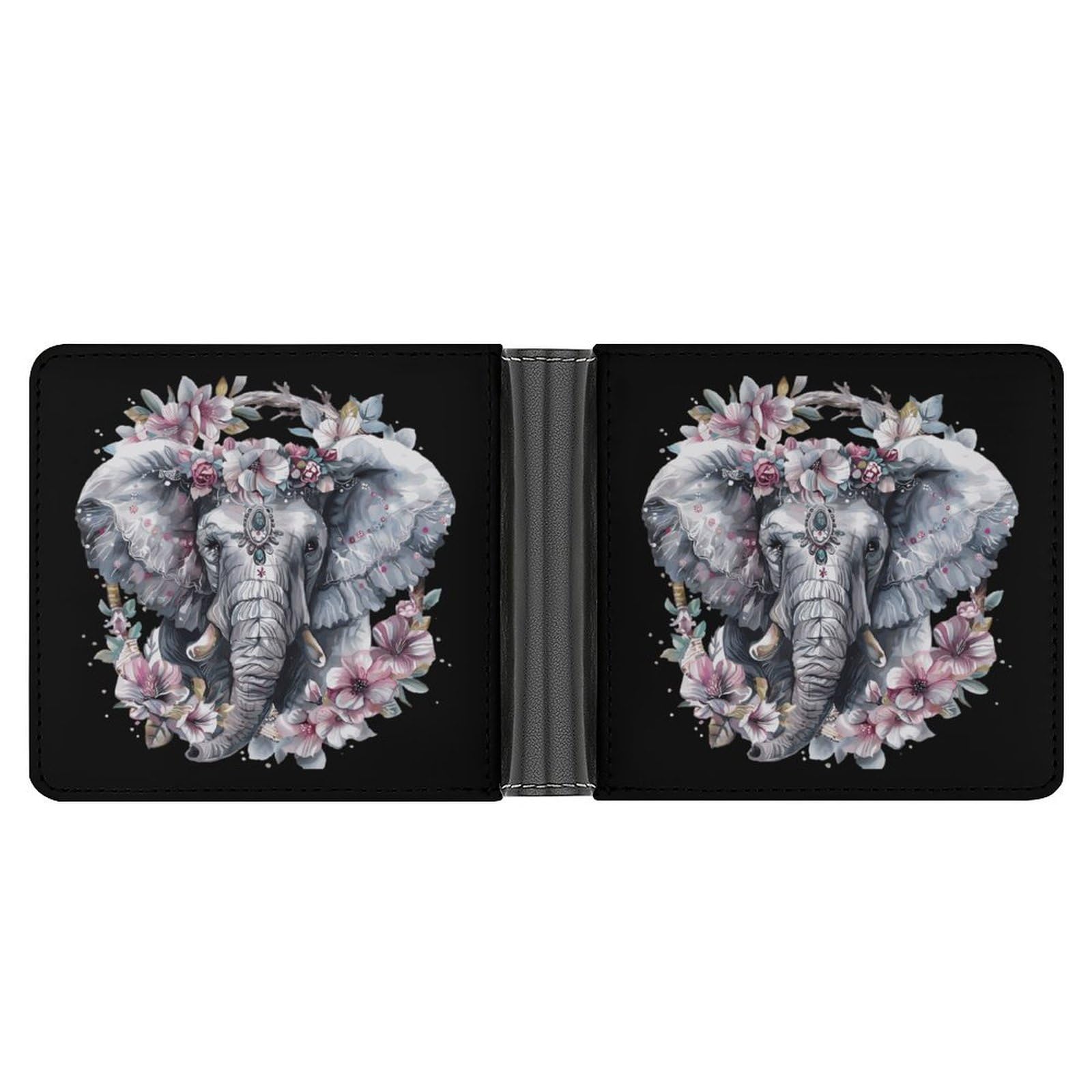 Elephant with Boho Flower Funny Men's Slim Bifold Wallet with Multiple Card Slots Front Pocket Purse