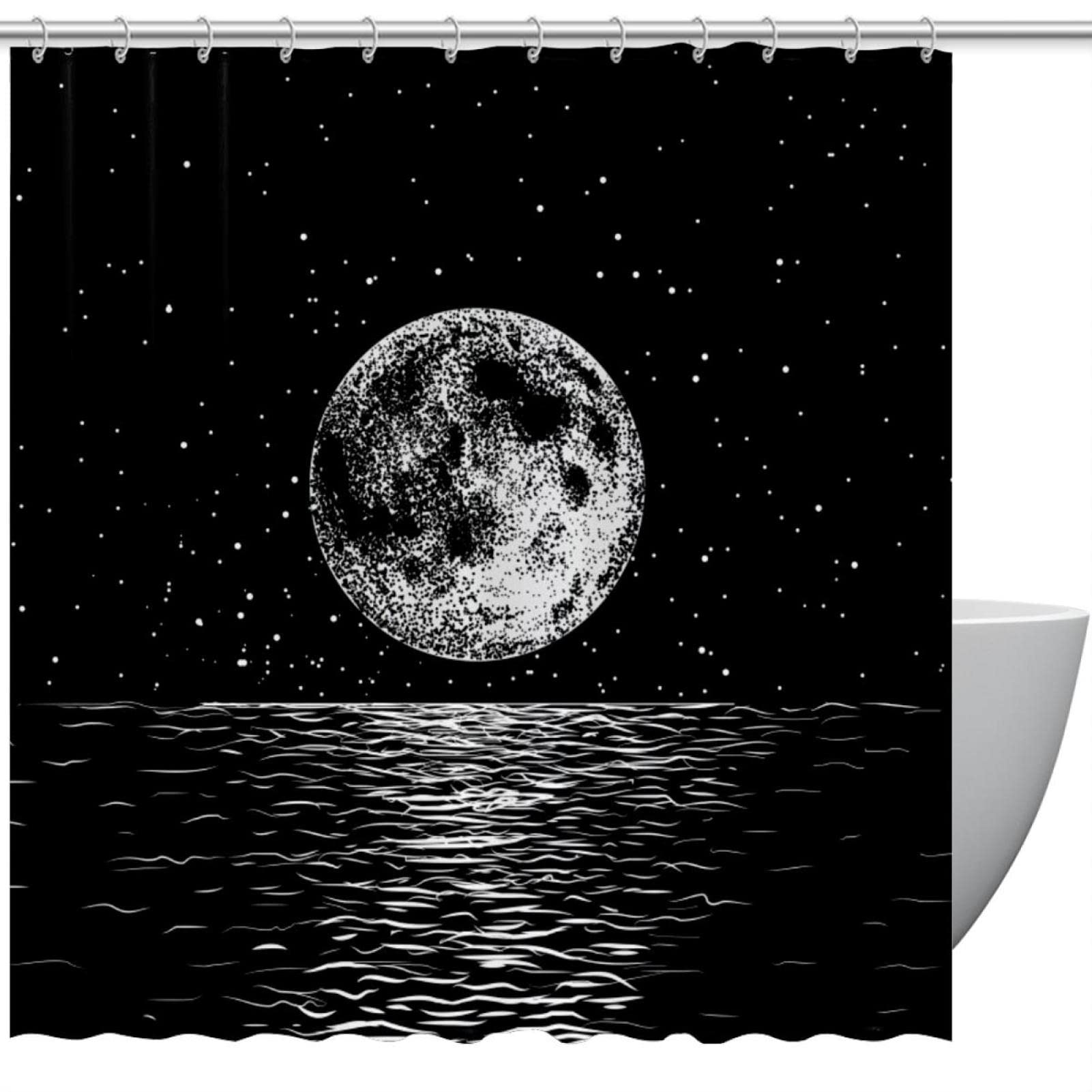 Rideau de douche motif lune abstrait pour salle de bain moderne
