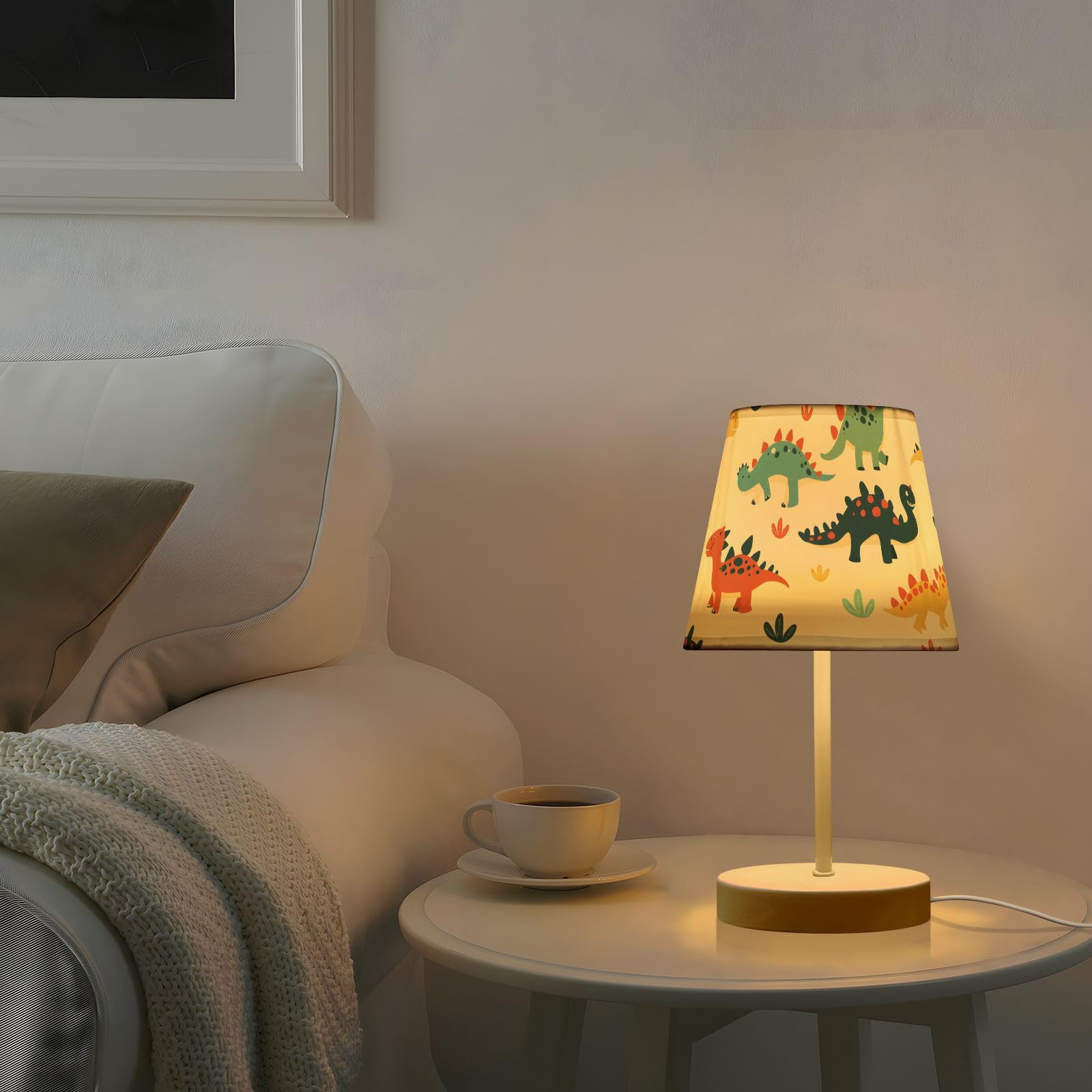 Mnsruu Lámpara de mesita de noche con dibujos animados de dinosaurio, lámpara de mesa infantil, bombillas LED, lámpara de escritorio, pantallas de tela para dormitorio, sala de estar, mediana