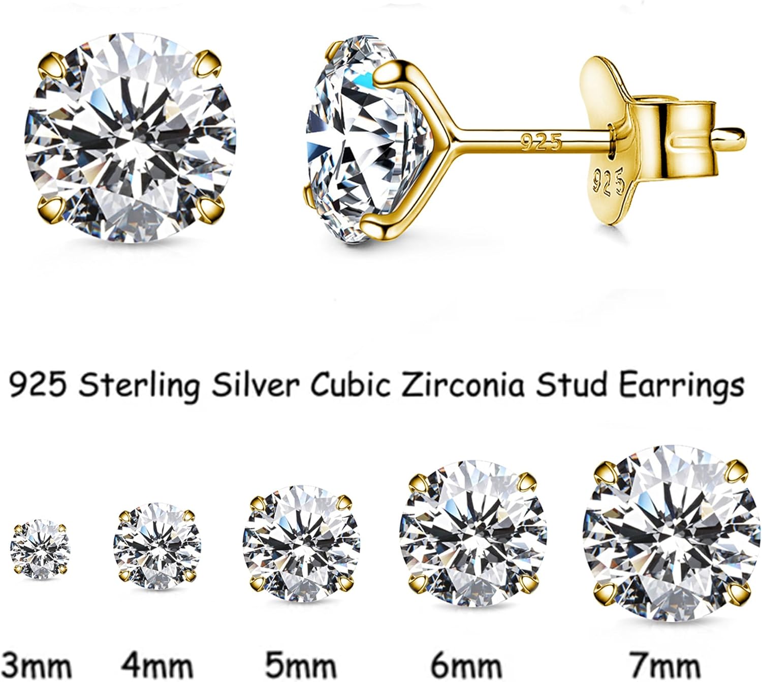 925 Sterling Silver Earrings, Cubic Zirconia Stud Earrings, Diamond Stud Earrings for Women - Image 2