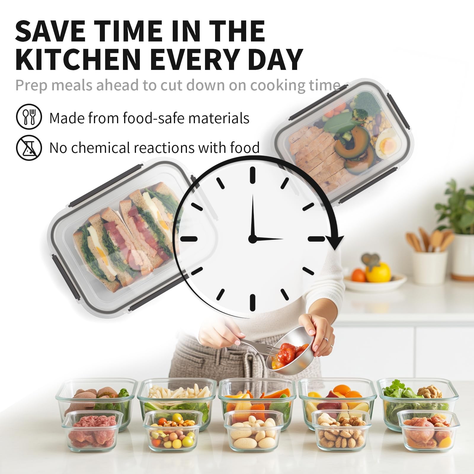 10 Pack Glas Meal Prep Containers, Glas Frischhaltedosen mit Deckel Luftdicht, Glas Vorratsdosen Set mit Deckel für Lebensmittel, BPA-frei, auslaufsicher, Mikrowelle Ofen Gefrierschrank
