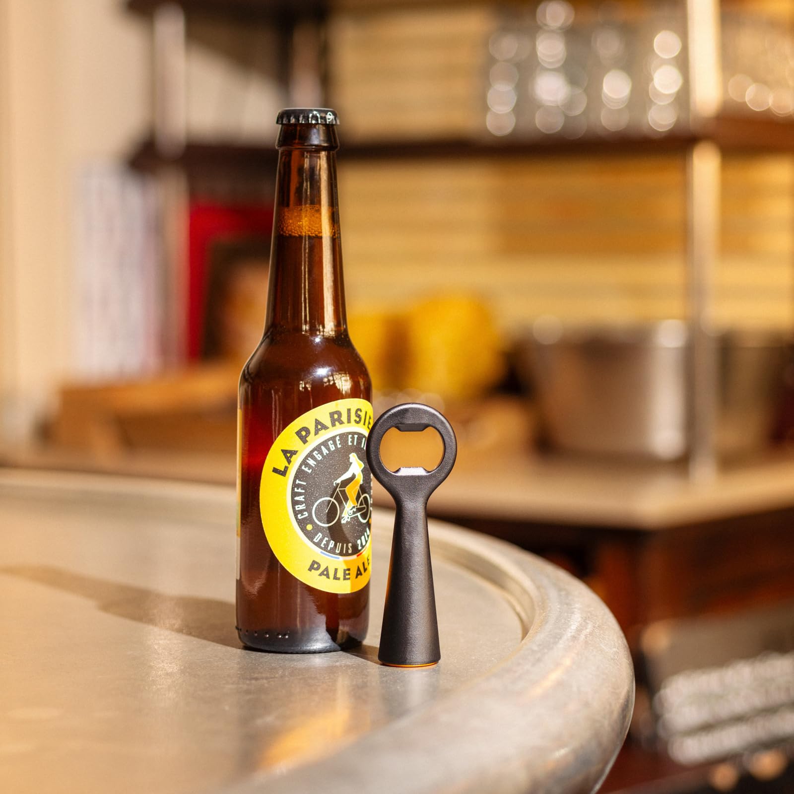 L'Atelier du Vin Le Brasseur Luxus-Flaschenöffner, Grillgeschenke, handgefertigt, Schwarz & Edelstahl, für Bier, Sprudelwasser, Premium-Geschenkbox für Partys, Hochzeiten, Grillen, Barkeeper,