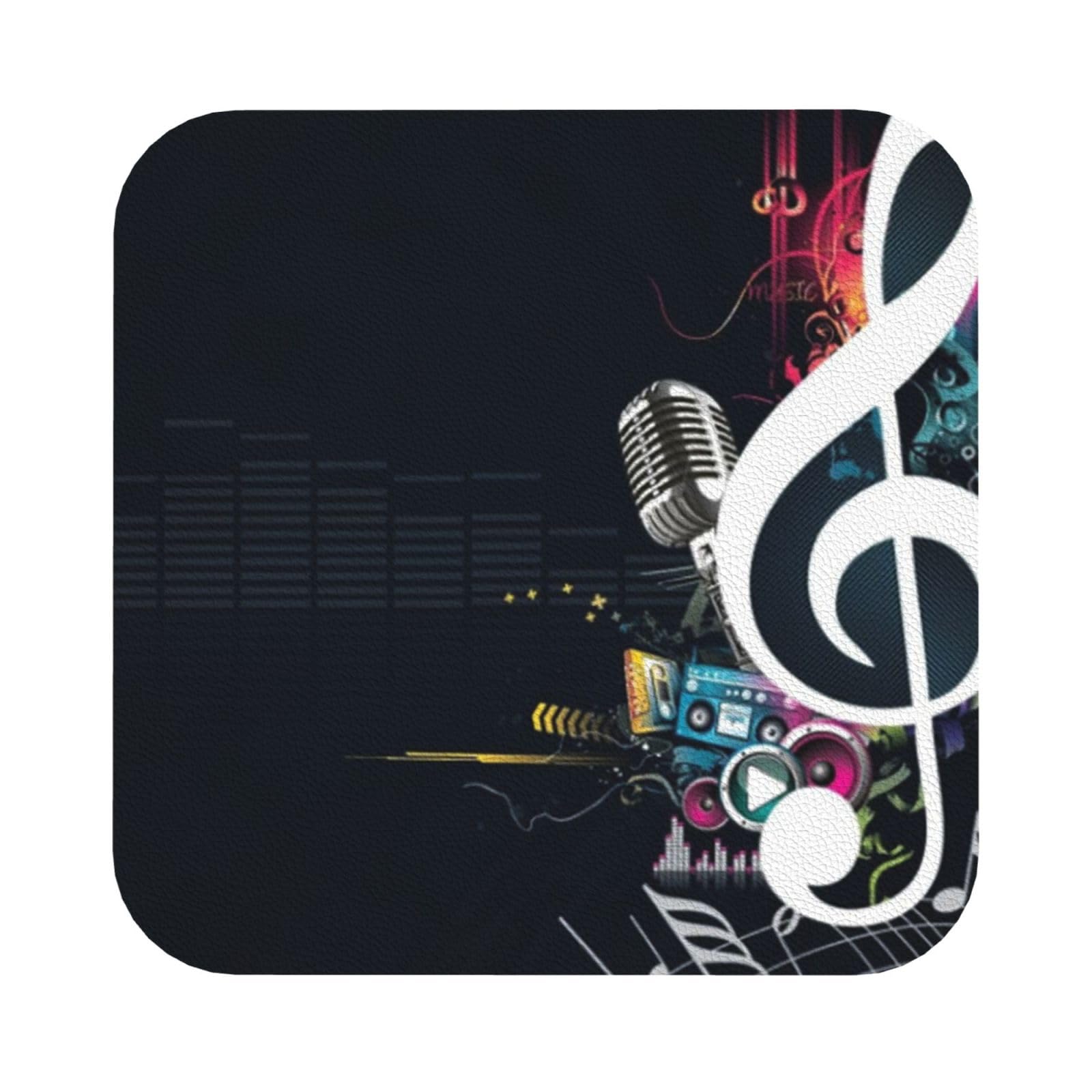 Music Notes PU Leather Coasters Set of 6 Square Drink Coasters