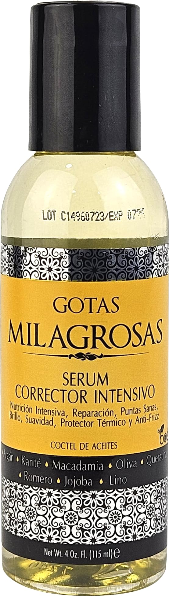 Gotas Milagrosas Intensive Repair Hair Serum 4 fl. oz - Argan, Shea, Macadamia, Olive, Jojoba & Flaxseed Oils - Frizz Control, Split End Repair, Shine