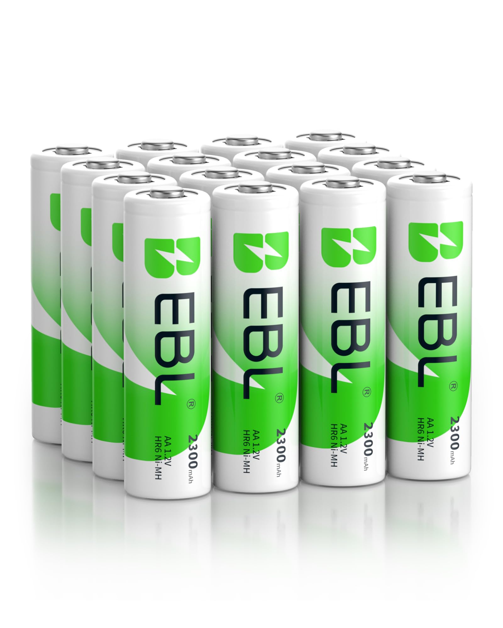 EBL Pack of 16 AA Batteries Rechargeable NiMH 2300mAh Everyday Battery