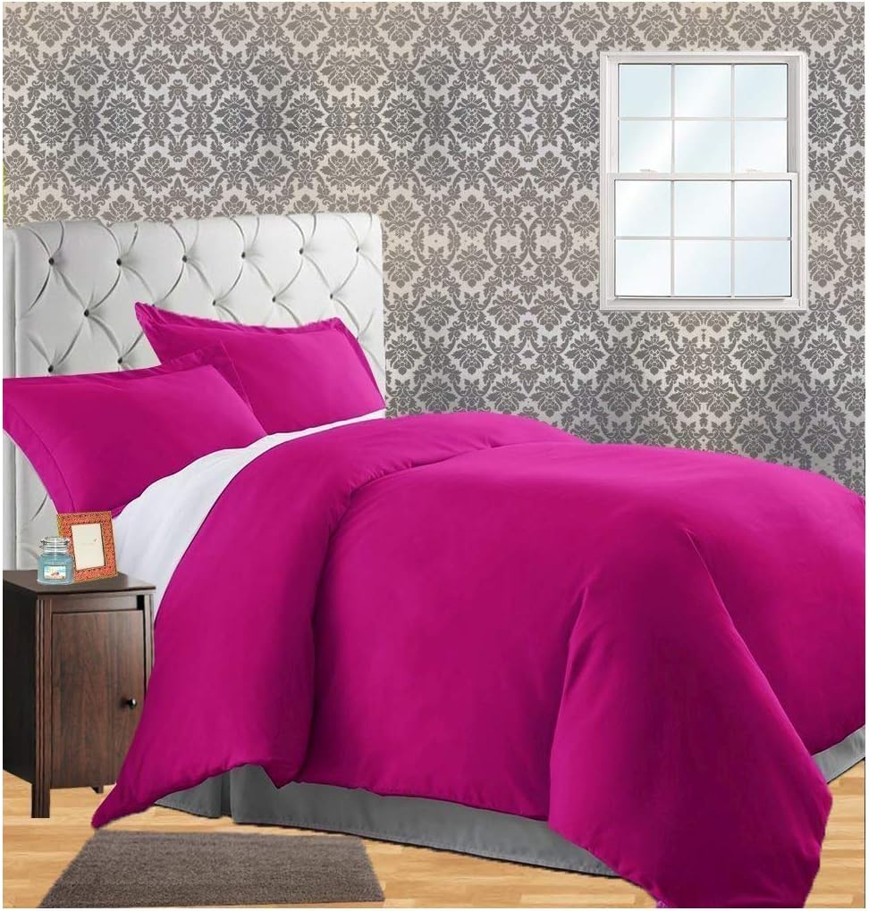 CELINE LINEN Wrinkle & Fade Resistant 3-Piece Duvet Cover Set - Protects and Covers Your Comforter/Duvet Insert, 1500 Series Luxurious 100% - Silky Soft, Full/Queen, Hot Pink
