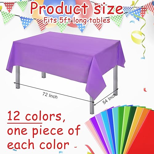 Miniatura 2 de Frienda 12 manteles de plástico desechables de colores surtidos, manteles rectangulares de plástico desechables para fiestas temáticas, cumpleaños