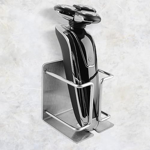 Linkidea Soporte de pared para maquinilla de afeitar eléctrica, colgador de maquinilla de afeitar autoadhesivo, almacenamiento de acero inoxidable