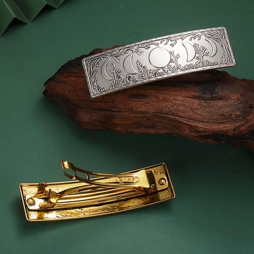 Miniatura 6 de Dreamtimes Pinza para el pelo, estilo vintage, retro, bosque, fase lunar, grande, hecha a mano, pasador de metal francés, horquilla para el cabello,
