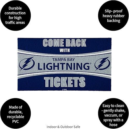 Miniatura 4 de Team Sports America NHL Tampa Bay Lightning  Entrada interior y exterior  28 x 16 pulgadas  Parte trasera antideslizante  Tapetes de bienvenida