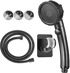 KAIYING Chuveiro portátil de alta pressão sem perfuração com interruptor de pausa ON/OFF 3 modos de pulverização chuveiro de economia de água, acessórios de chuveiro destacáveis para filhotes (N: cabeça de chuveiro (preta) + suporte + mangueira)