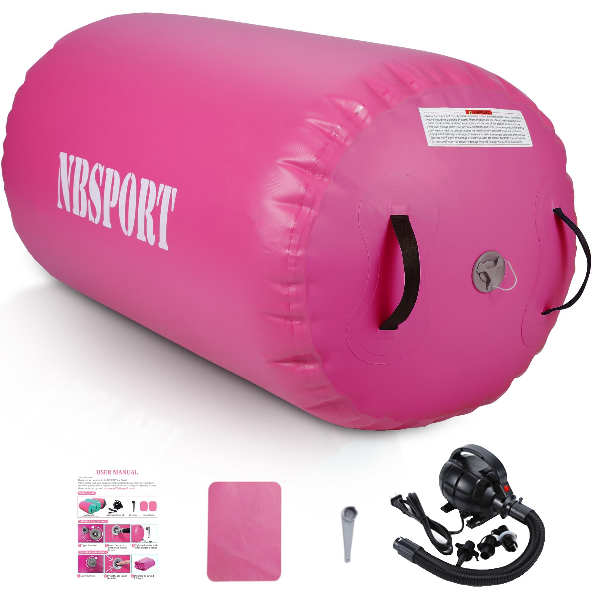 Air Barrel - Air Roller Gymnastics Barrel for Back Handspring Trainer, Air Tumble Mat with Pump for Gym Training/Yoga Balance Exercise/Cheerleading/Home and Outdoor Use
