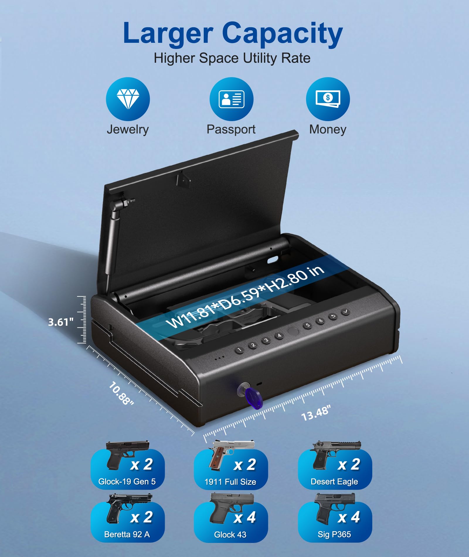 PINEWORLD Biometric Gun Safe, Pistols Smart Safe For