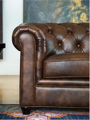 Miniatura 8 de Abbyson Living Sofá de cuero toscano, diseño Chesterfield, acolchonado, marrón