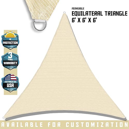 Miniatura 5 de Tang toldo de sol, velas de sombra 180GSM HDPE Equilateral Triángulo Permeable Toldo estándar comercial personalizable, Beige