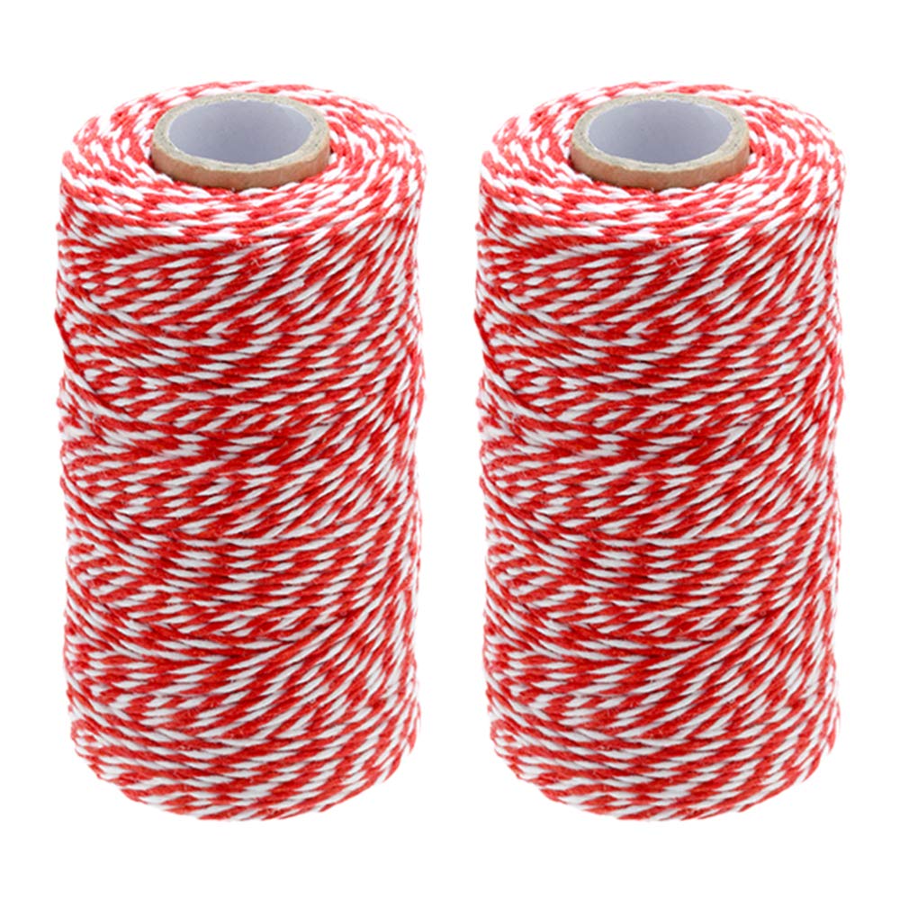 jijAcraft 200m Rot und Weiß Baumwolle Schnur, Bäcker Bindfäden Bastelschnur Dekokordel Schnur Perfekt für Backen, DIY Basteln, Weihnachten Geschenke Verpacken