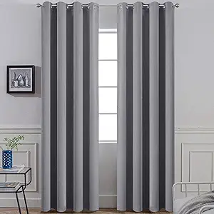 Yakamok 96 Inches Thermal Insulated Gray Blackout Curtains Room Darkening Window Drapes with 8 Grommets,52 Inch Width, Set of 2, 2 Tie Backs Included