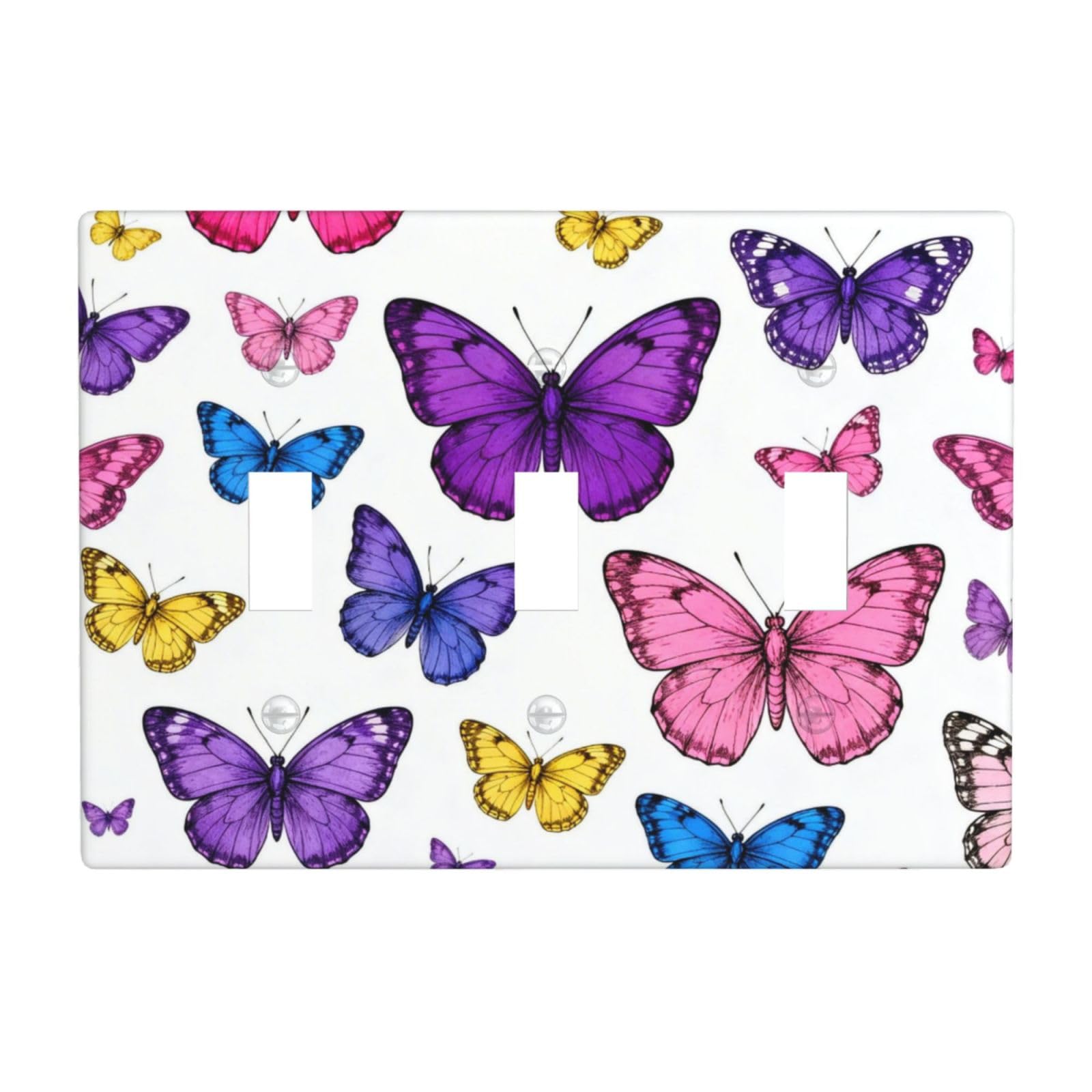 Beautiful Butterfly 3 Gang Switch Plate Cover-Unbreakable Polycarbonate Wall Plate, Heat Resistant Toggle Switch Decor for Home
