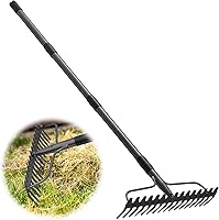 Lilyvane Heavy Duty Garden Rake, 17 Tines 49" Handle, 17" Wide Rustproof Bow Rake for Leaves, Thatch, Soil, Mulch & Rocks