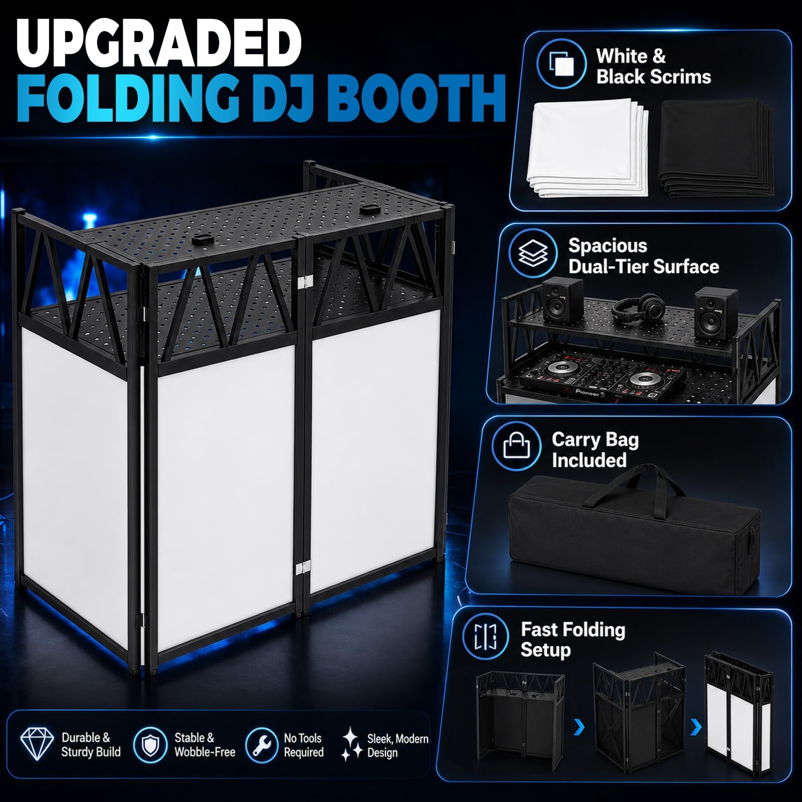 Przenośny stół DJ Booth 106.7 cm x 53.3 cm x 117.8 cm, składany stojak na
