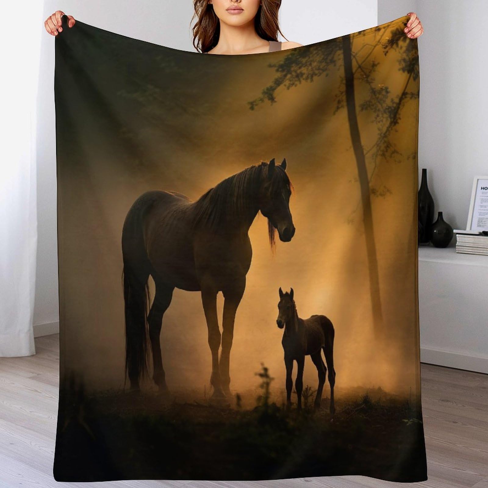 Couverture cheval en flannel douce pour vos soirées cocooning sur le canapé
