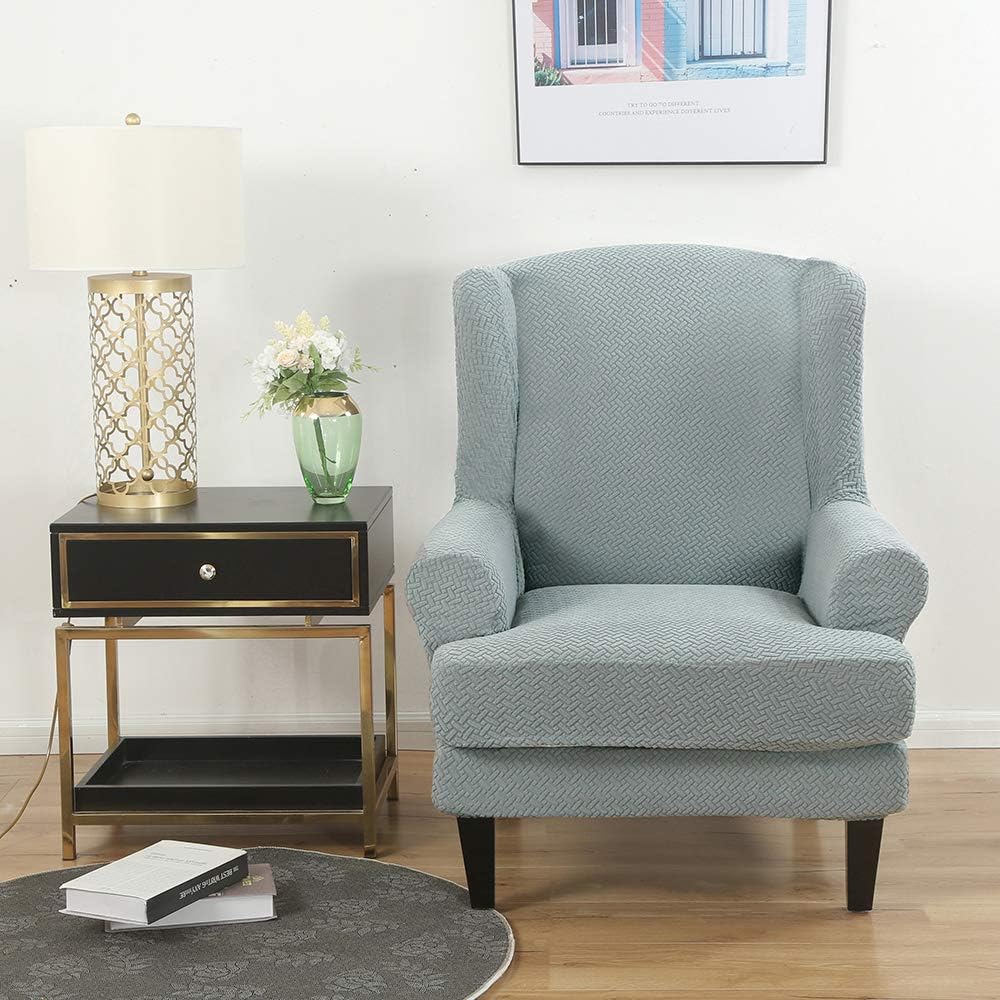 ele ELEOPTION 2-Piece Wingback Chair Sofa Slipcover, Stretch Wingback Chair Cover, Armchair Sofa Slipcover Furniture Protector Cover for Wingback Chairs, Machine Washable (Light Grey)