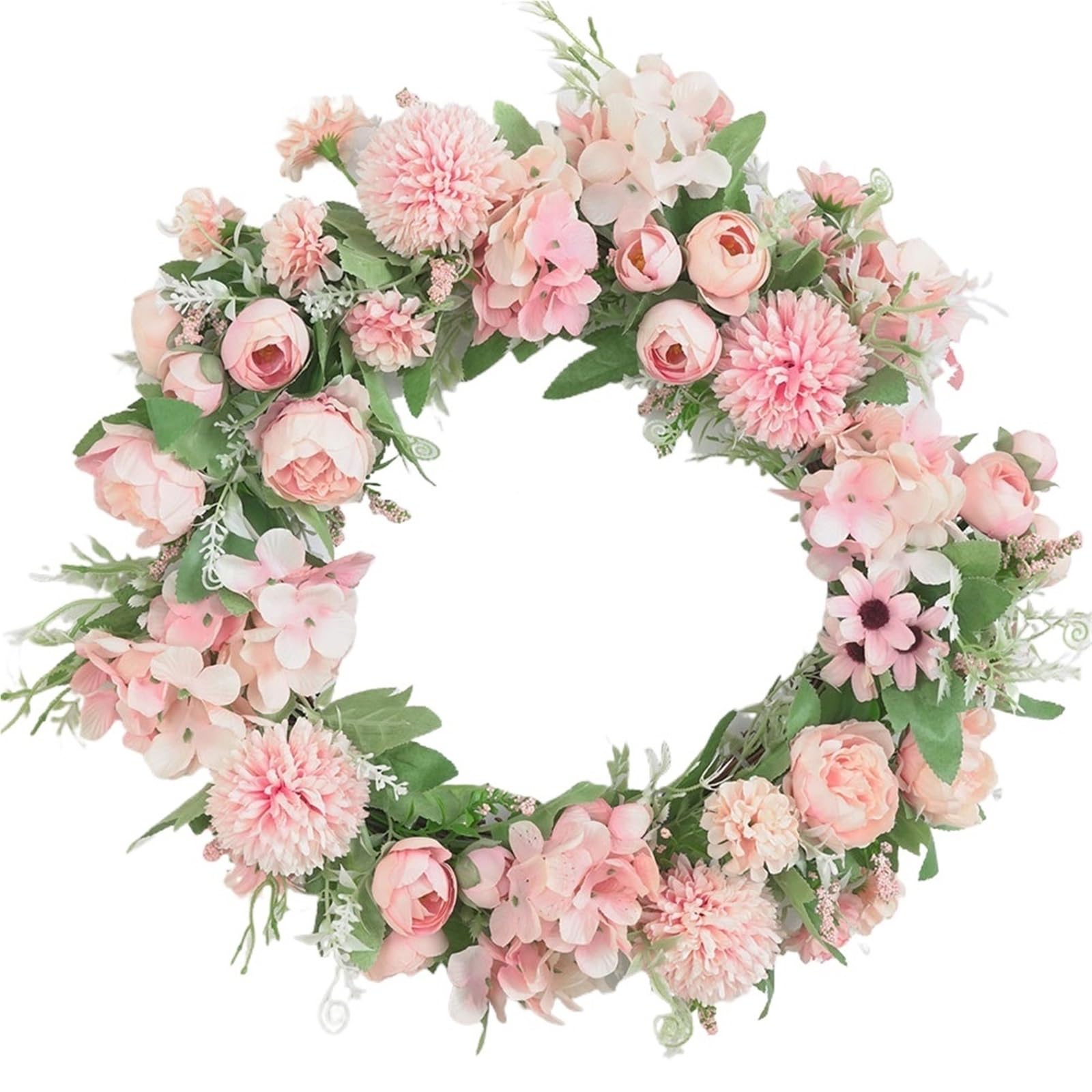 Luysgbxr Pink Wreaths Flower Wreath Simulation Peony Front Door Wall Hanging Fall For Wedding Party Indoor Outdoor Home Decoration(Pink)