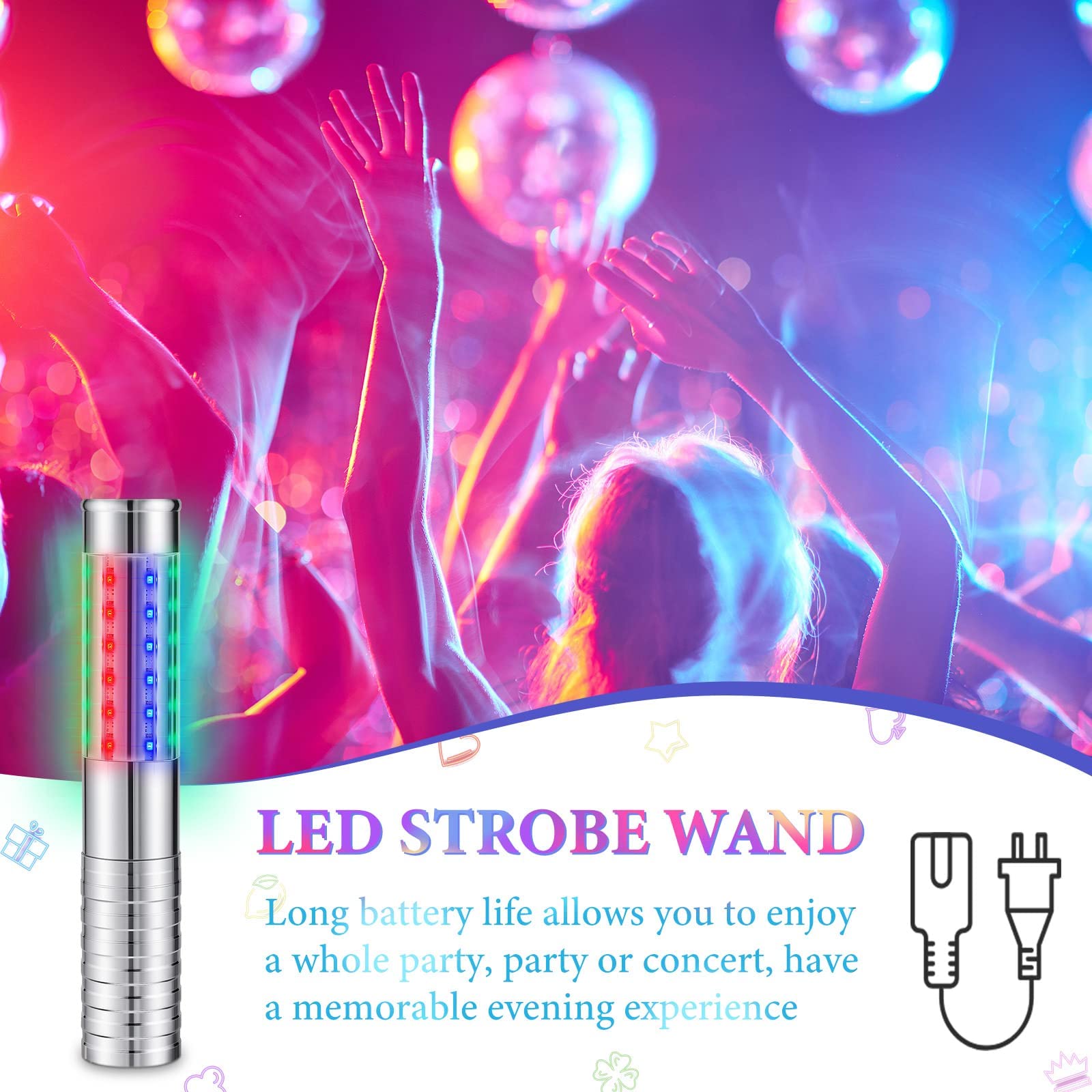 Bâton lumineux LED stroboscopique pour bouteille de champagne rechargeable pour karaoké, bar, club, anniversaire, mariage, fête, doré (Argenté)