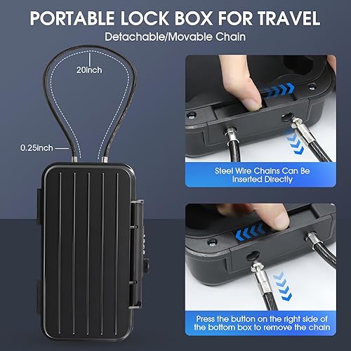Miniatura 5 de Caja de bloqueo de playa, caja de seguridad de viaje con cadena extraíble, cajas de bloqueo con código, caja de seguridad portátil para viajes,