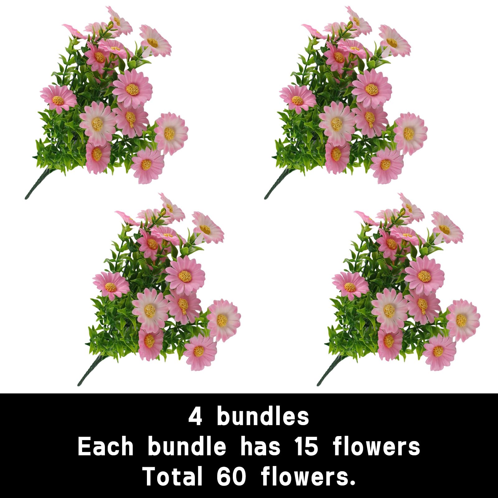 astylishome Fake Flowers for Decoration 60 Bundles Artificial Daisy Flower Faux Wildflowers Plastic False Flowers Bouquet for Farmhouse Garden Indoor Outdoor Table Centerpieces 0606 - Image 2