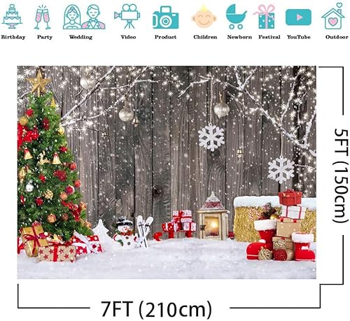 Miniatura 2 de AIIKES Telón de fondo de fotografía de Navidad de 7 x 5 pies, árbol de Navidad, copo de nieve, regalo de madera, telón de fondo de Navidad, fiesta