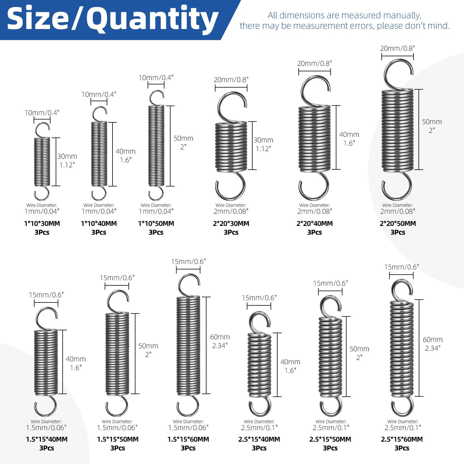 Glarks 36pcs Stainless Steel Extension Springs with Opening Hook Sets 12 Sizes Small Spring Tension Spring Wire Assortment for Machinery Construction Industrial — Amazon image 3