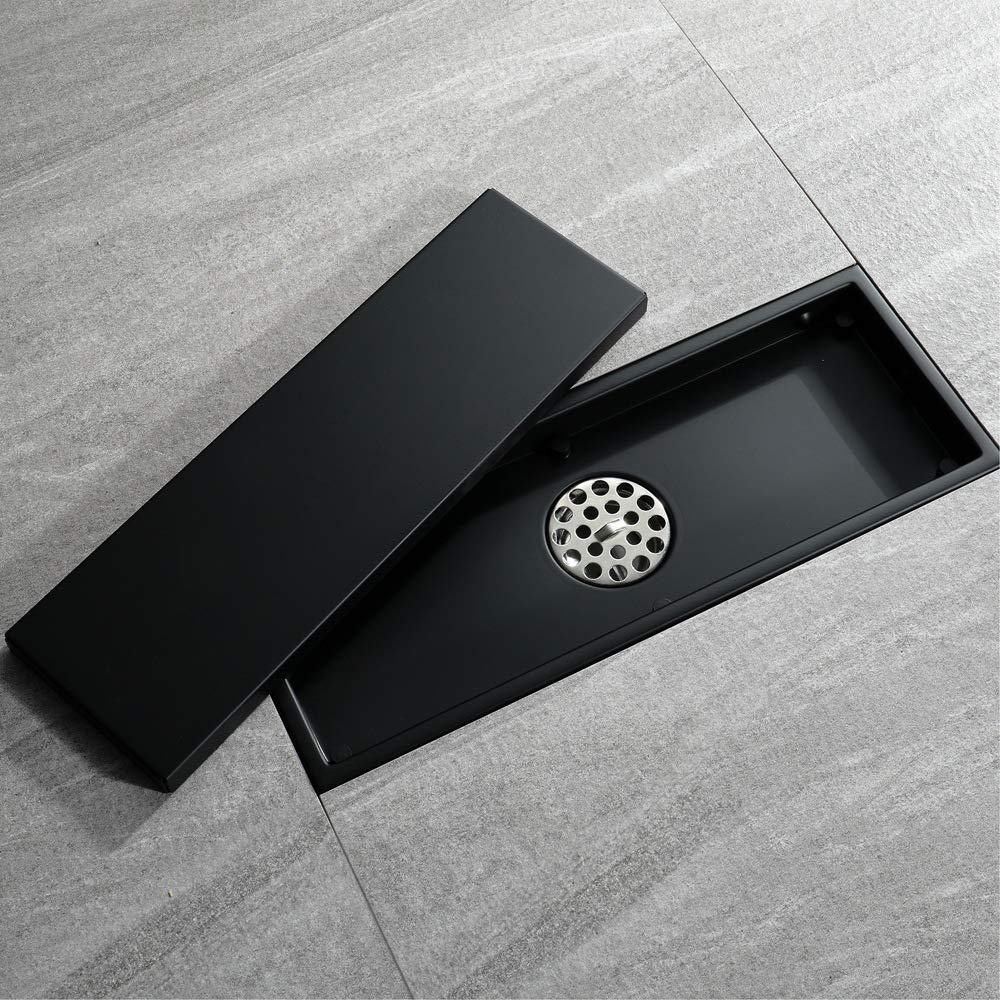 Desagüe de Piso para Ducha de baño， desagüe de Piso Lineal de Acero Inoxidable antiolor de 30 x 11 cm， Rejilla de desagüe para Azulejos de baño， Color Dorado，