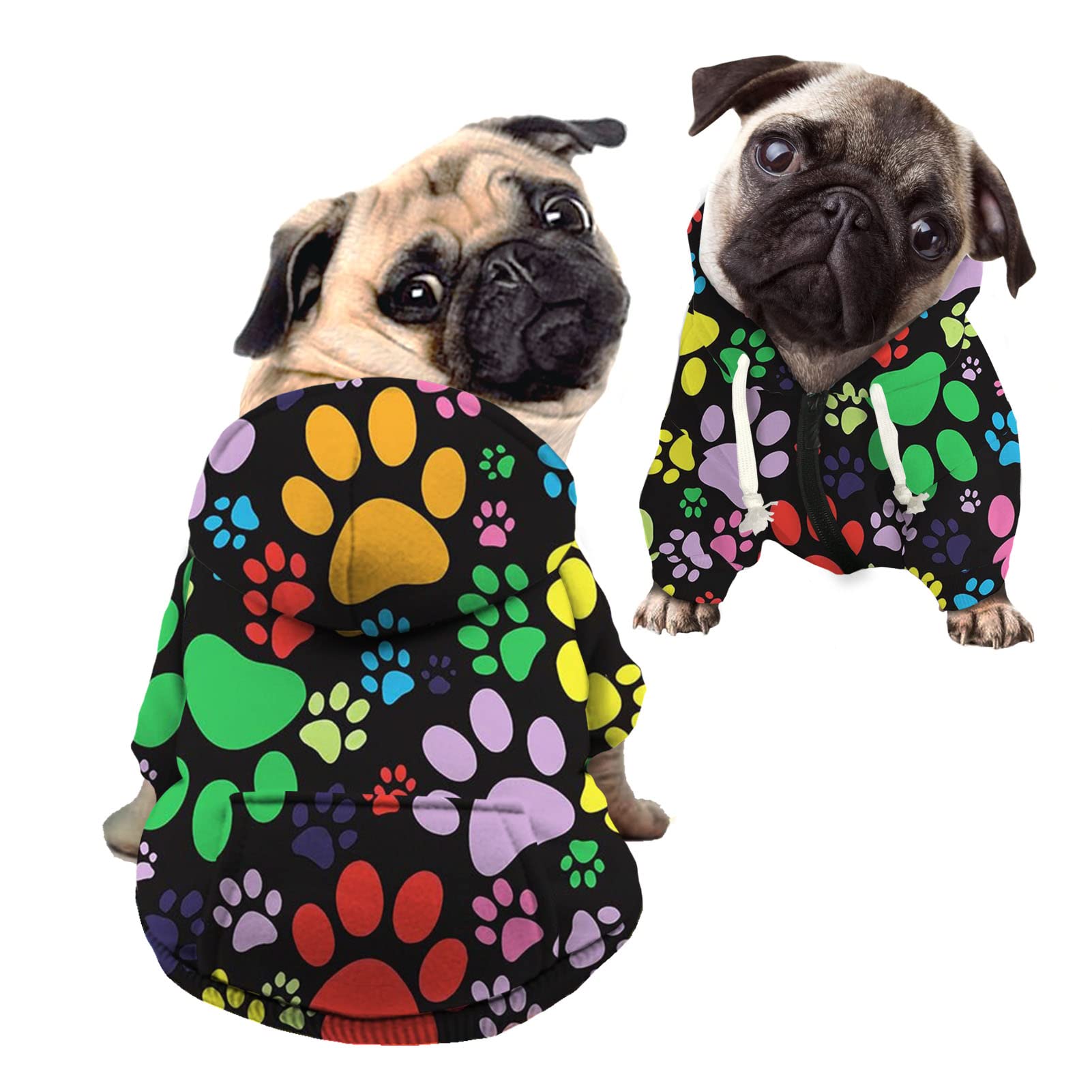 Kuiaobaty Colorful Dog Paws Hooded Pet Sweatshirt with Pocket, Black Small Dog Cats Hoody Coat with Hat, Dogs Pullover Clothes Outfits — image 1