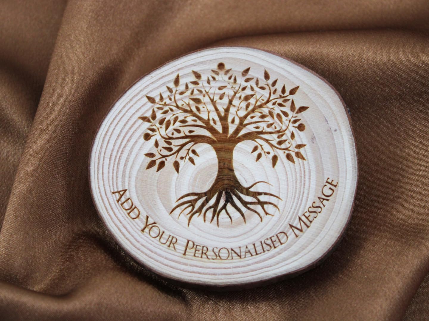 Round Personalised Handmade Oak Tree Engraved Wood Slice Coaster