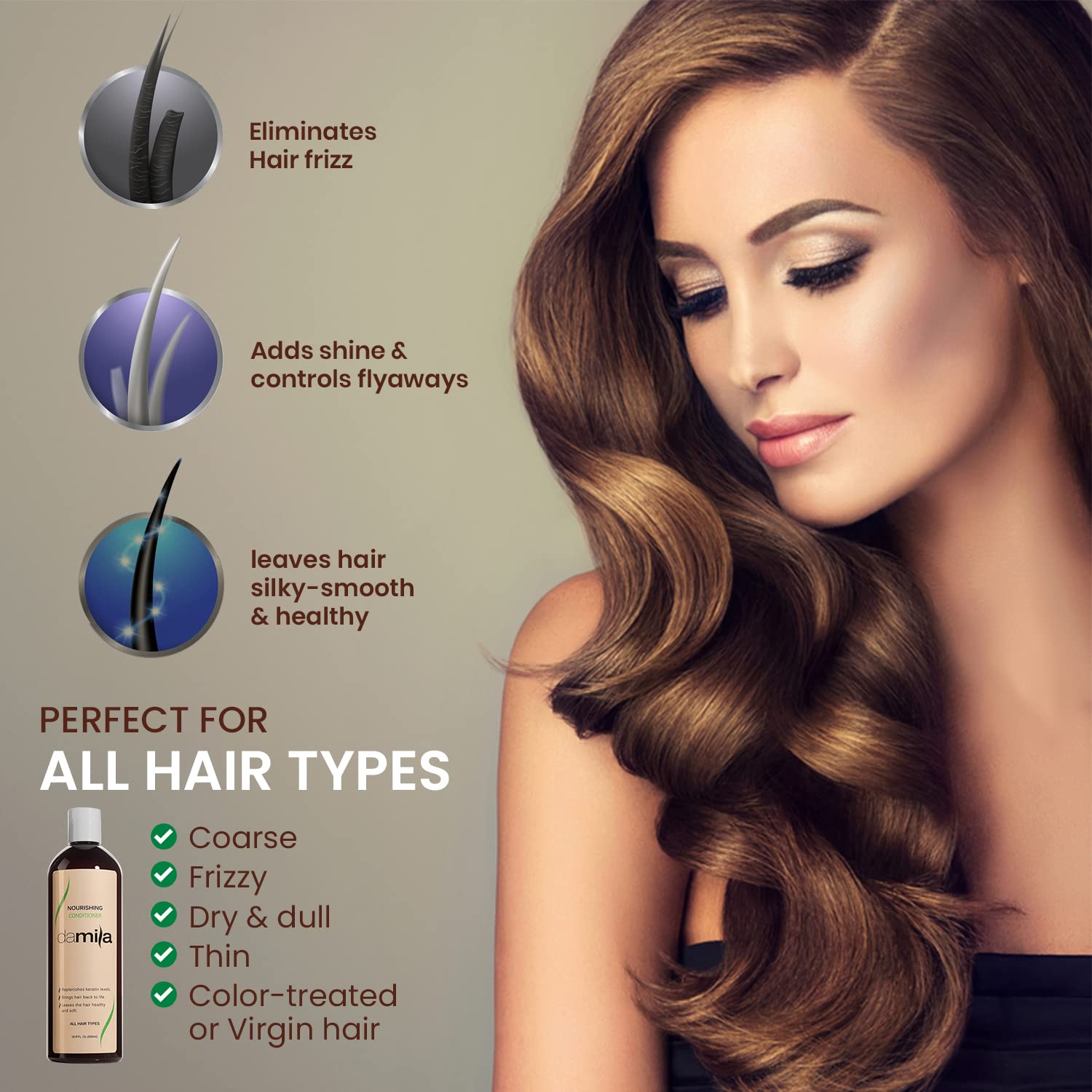damila Balsamo nutriente con cheratina e aloe vera, perfetto per capelli danneggiati, crespi, ricci o secchi, 500 ml