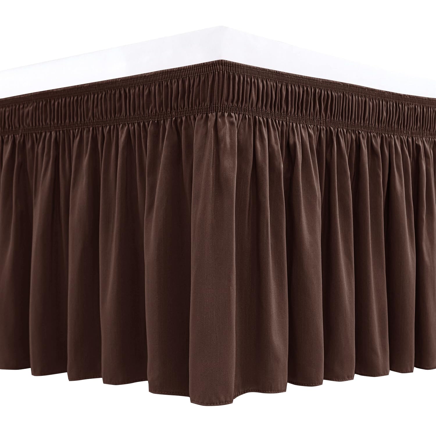 Biscaynebay Wrap Around Bed Skirts for Twin & Twin XL Beds 15" Drop, Brown Adjustable Elastic Dust Ruffles Easy Fit Wrinkle & Fade Resistant Silky Luxurious Fabric Machine Washable