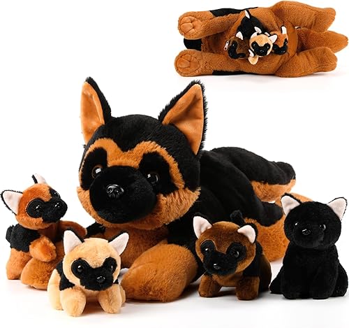 Miniatura 16 de Skylety 5 piezas de animales de peluche para perro con bebés en el interior, 1 mamá grande con 4 mini juguetes suaves para San Valentín, fiesta de
