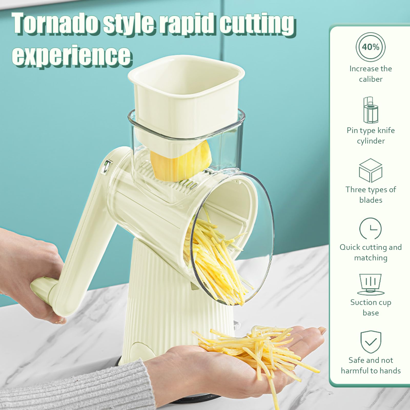 5-in-1 Rotary Cheese Grater & Vegetable Slicer – Manual Food Chopper With Suction Base & 5 Blades