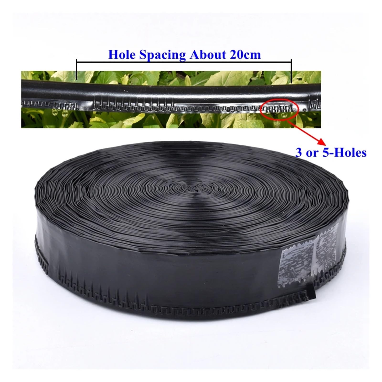 Cinta de riego por goteo, Ahorro de agua granja agrícola con correa manguera riego por goteo laberinto 16mm x 0,2mm 20-100m(Hole Pitch20cm,THICK0.2MM-50M)